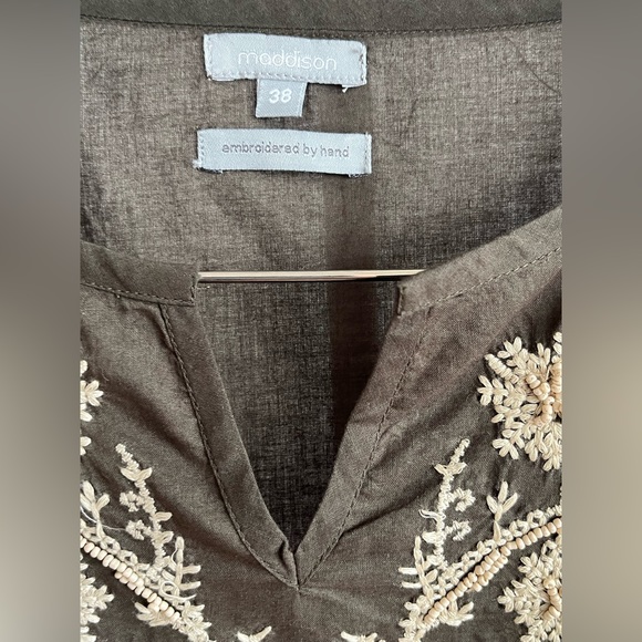 A FabIndia styled cotton tunic top in brown olive 🫒 w ivory hand embroidery M - Picture 6 of 8